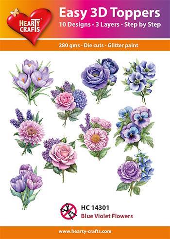 Easy 3D Toppers Blue violet flowers 10 udstandsede motiver med glimmer
